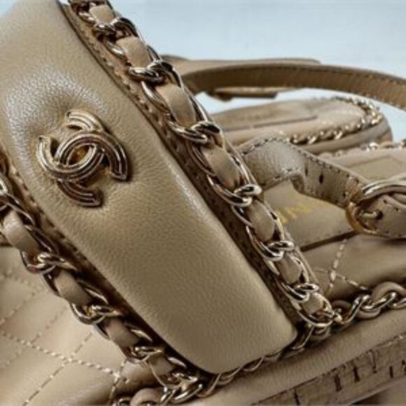 Chanel Lambskin Cork Chain Sandals | Women’s Beige Size 37C (7) - Picture 5 of 7